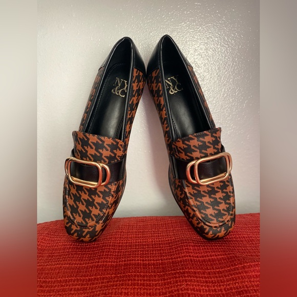 STYLE AND COMPANY Shoes - NY AND COMPANY.. WOMENS Brown Houndstooth Loafers with Gold Buckle